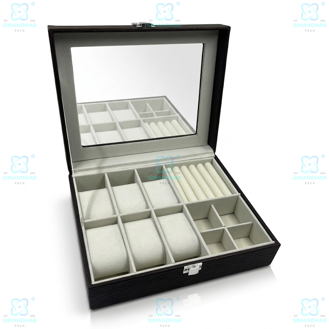 Premium Velvet Watch Storage Box with 8 Compartments & Jewellery Organizer