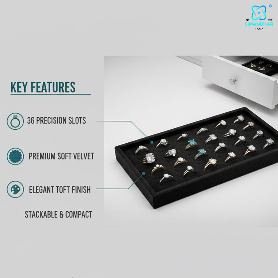 Elegant Velvet Ring Tray for Jewellery Shop & Home Use