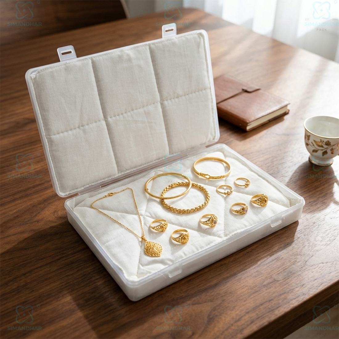 Multipurpose Plastic Jewellery Box with White Cushion Cotton Padding for Rings, Chains & Earrings