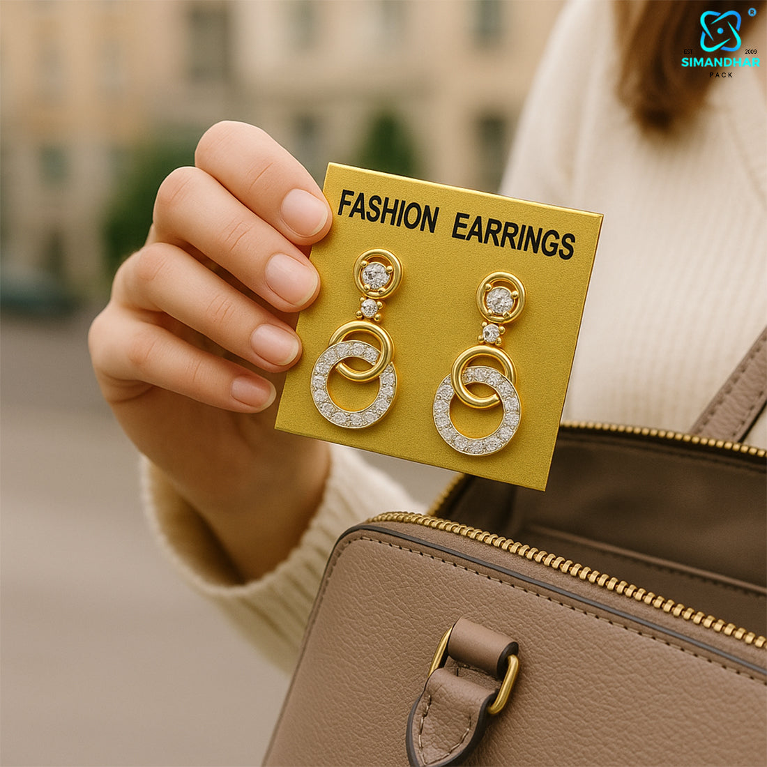Golden Earrings Display Card – Elegant Jewelry Holder for Studs & Danglers