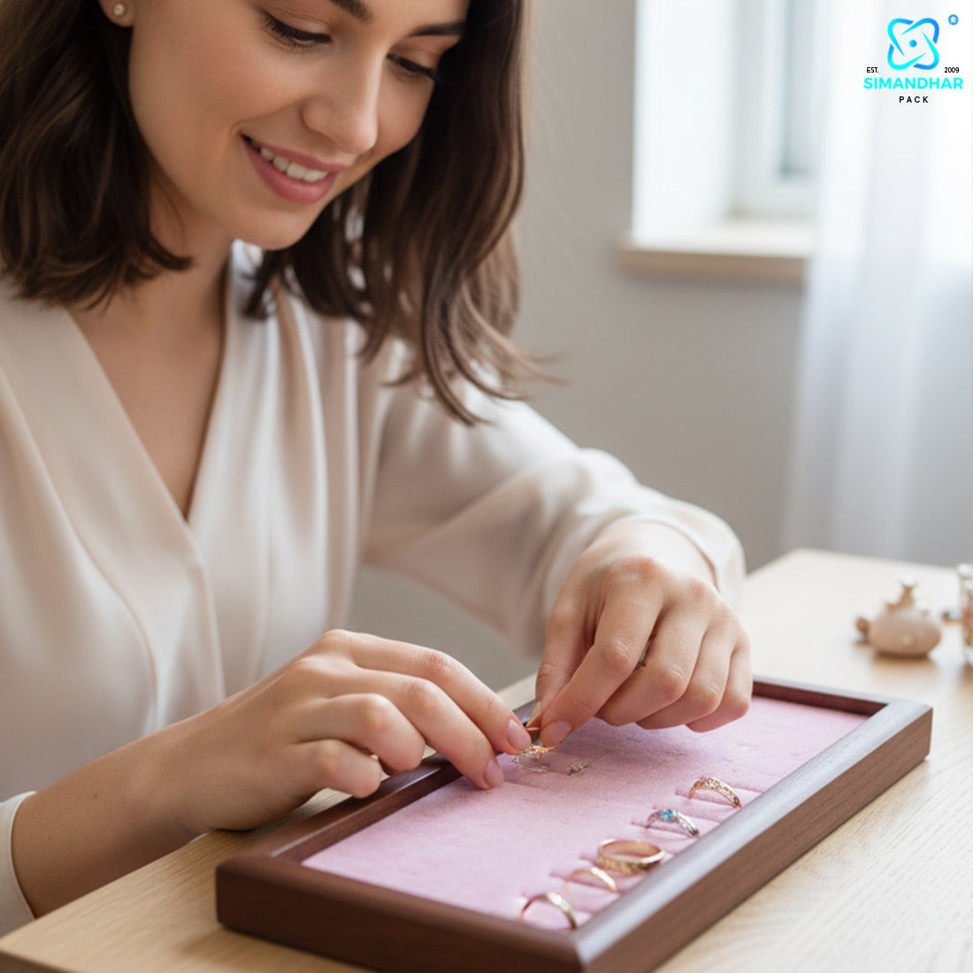 Premium Wooden Velvet Ring Tray for Jewellery Display & Storage