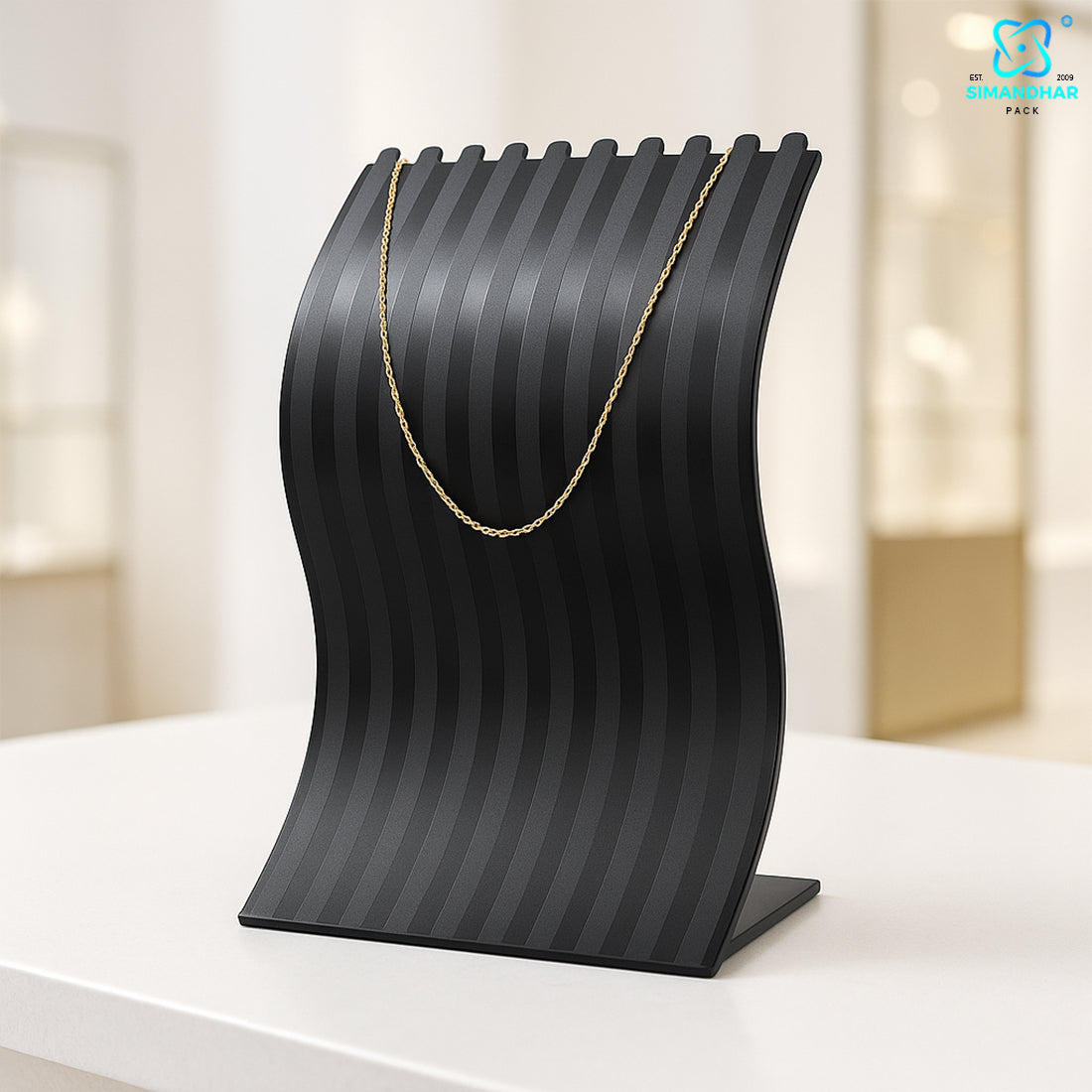 Elegant Curved Chain Mala Stand – Premium Necklace & Mala Display Organizer