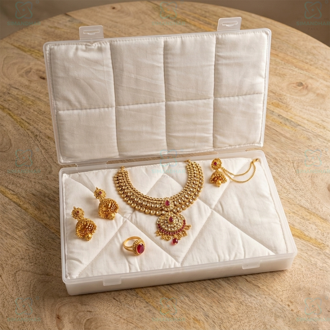 Multipurpose Plastic Jewellery Box with White Cushion Cotton Padding for Rings, Chains & Earrings