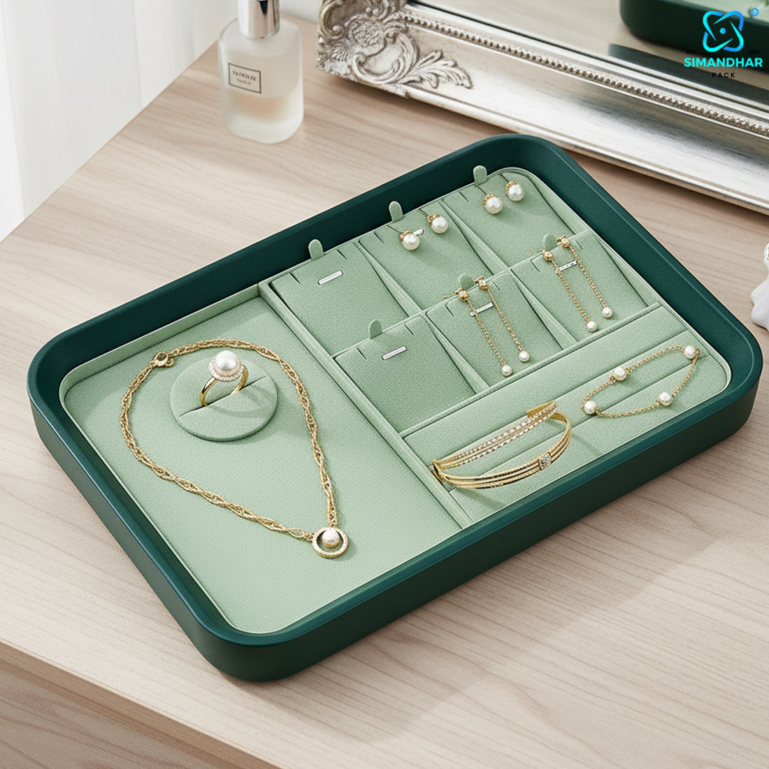 Green Necklace Display Tray | Pendant & Chain Jewellery Organizer