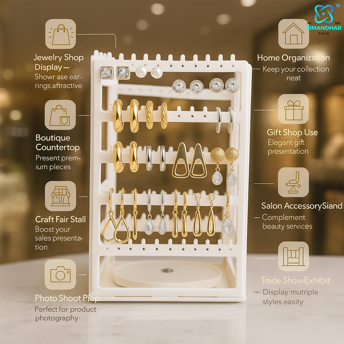 360 Degree Square Earring Stand Plastic Rotating Display (Copy)