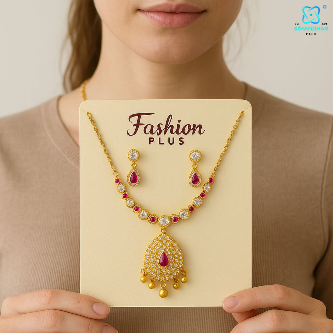 Elegant Cream Fashion Jewellery Set Card – Necklace & Earrings Holder