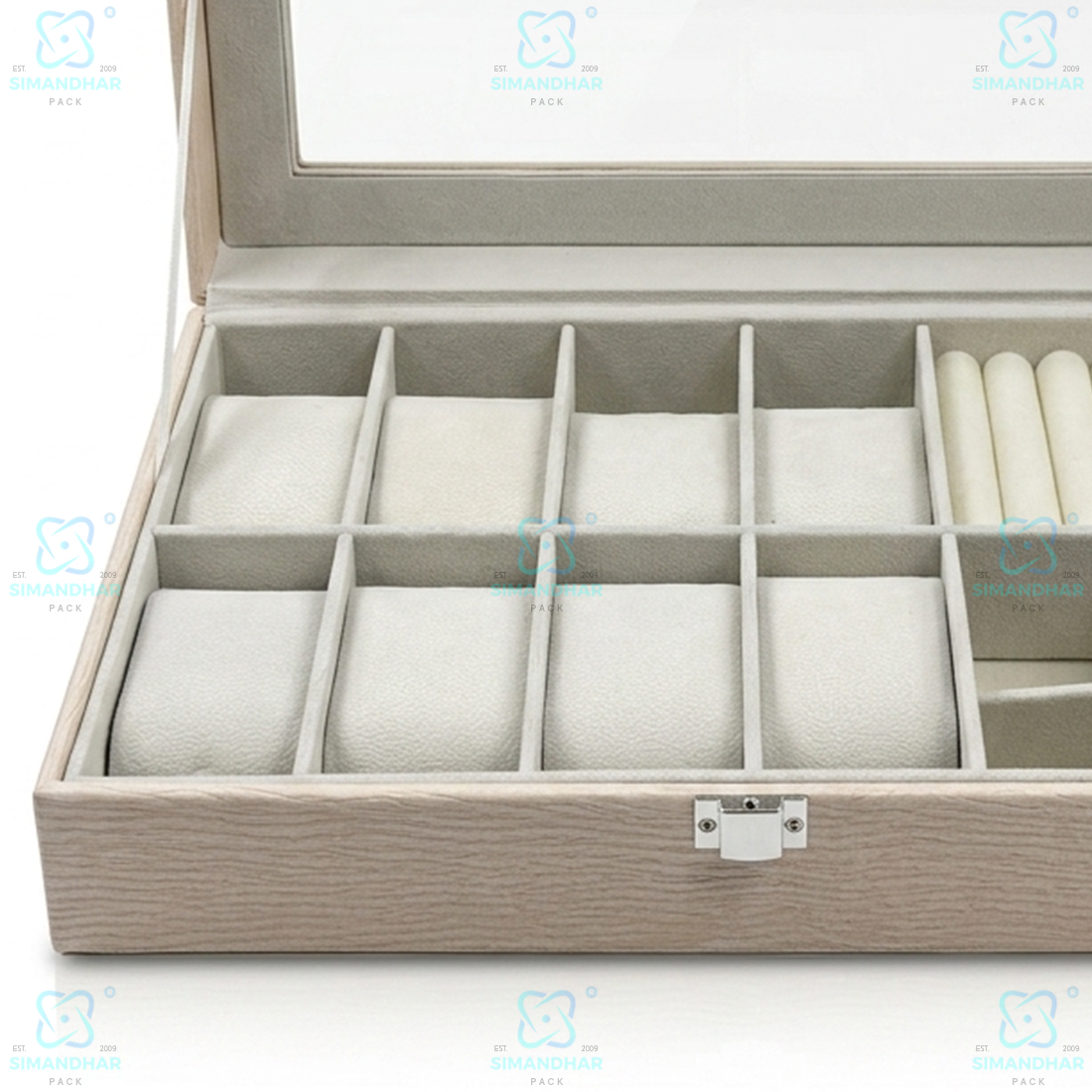 Premium Velvet Watch Storage Box with 8 Compartments & Jewellery Organizer