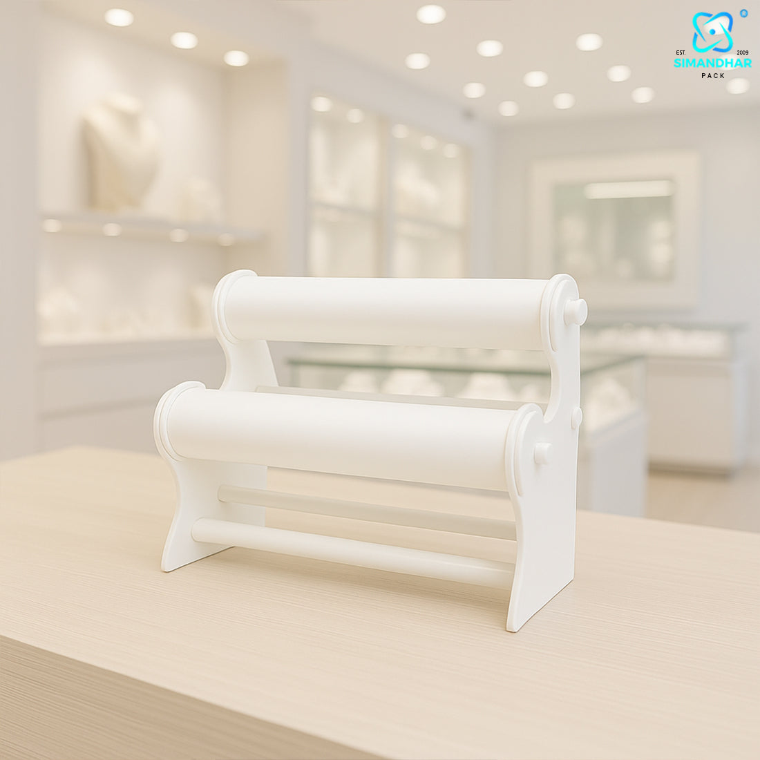 white Plastic 2 Roll Jewllery Bangle Display Stand Holder For Jewelry Storage And Jewelry Shop