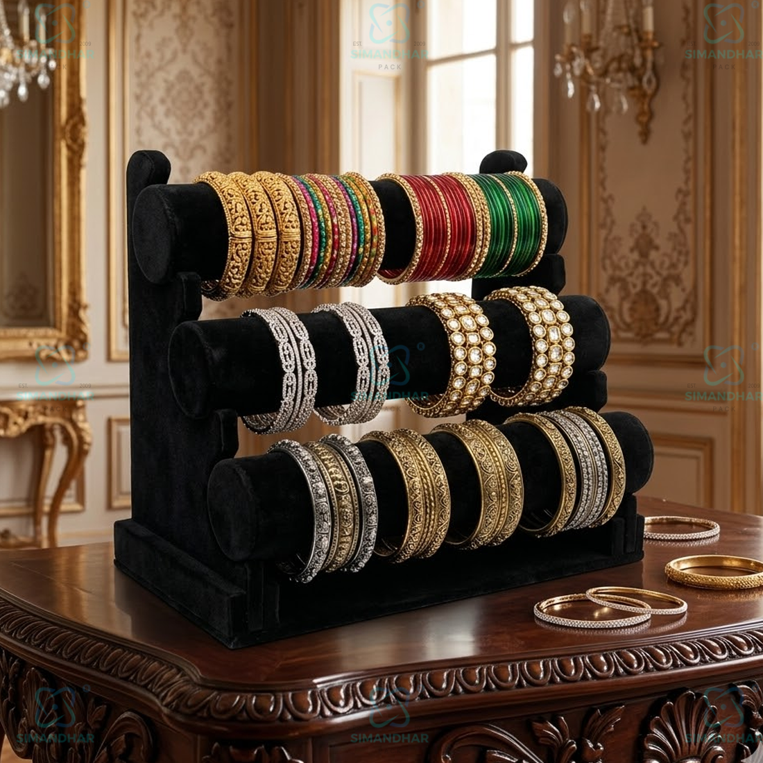 Designer Leather Velvet 3 Step Bangle Display Stand for Jewellery Shops