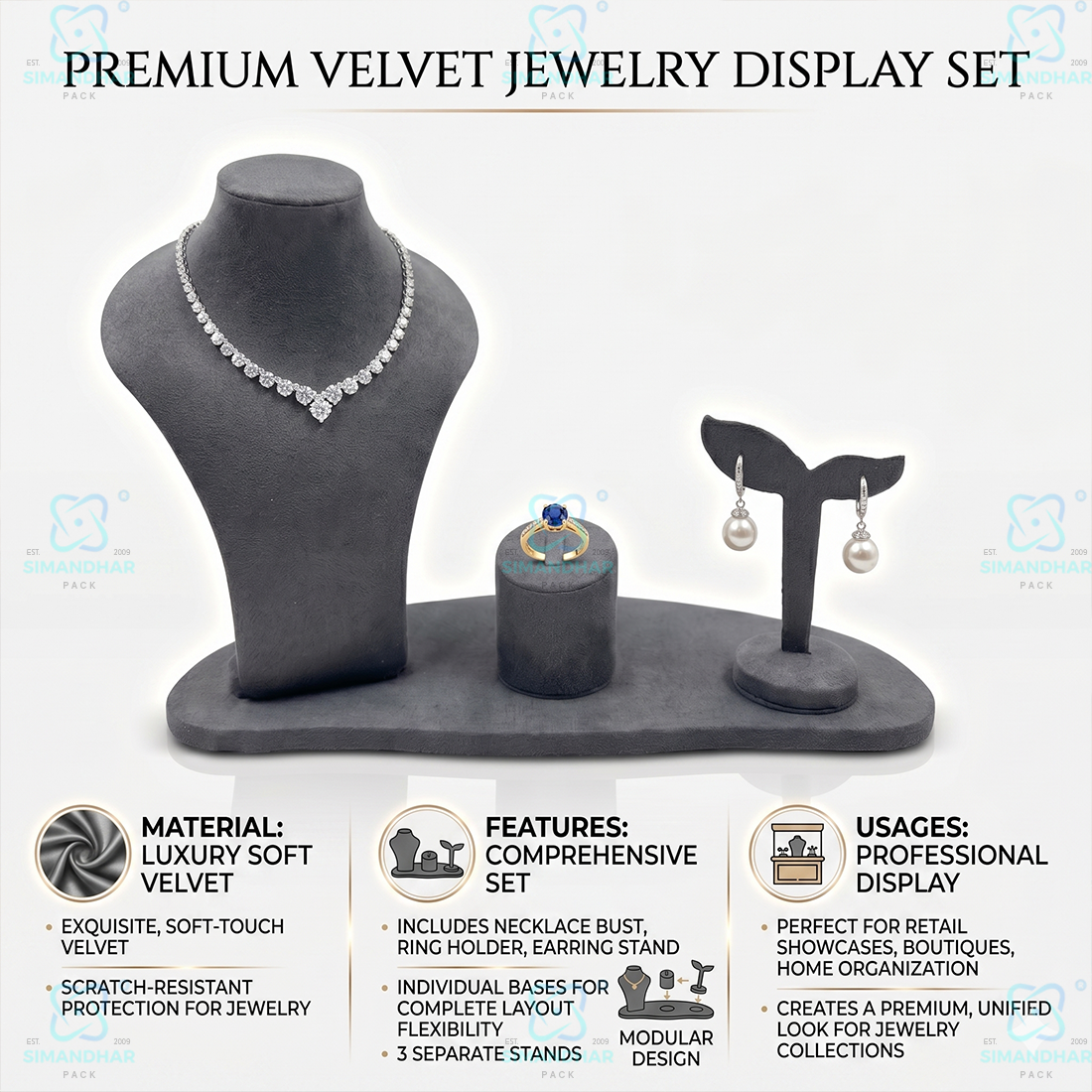 Multipurpose Velvet Leather Jewellery Combo Set | Premium Display for Ring Earring