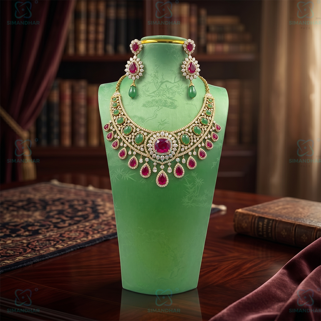 Luxury Leather Velvet Jewellery Bust Stand – Light Green Display Statue