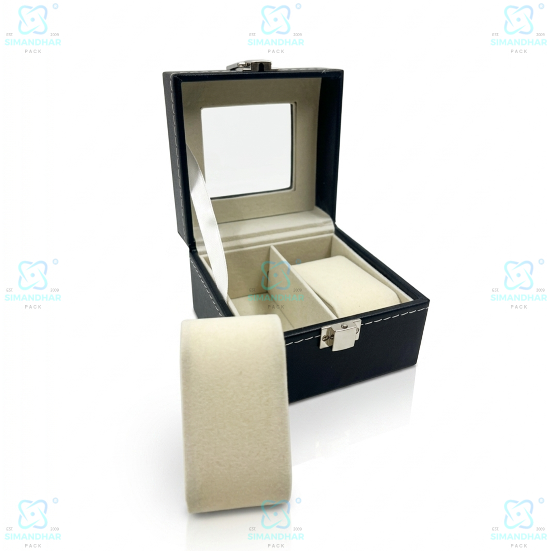 Designer 2 Slots Leather Watch Box for Gift & Collection – Velvet Interior Case