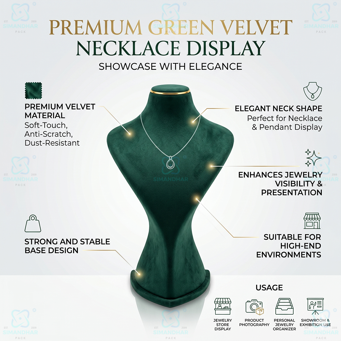 Velvet Jewellery Dummy Stand for Necklace Display
