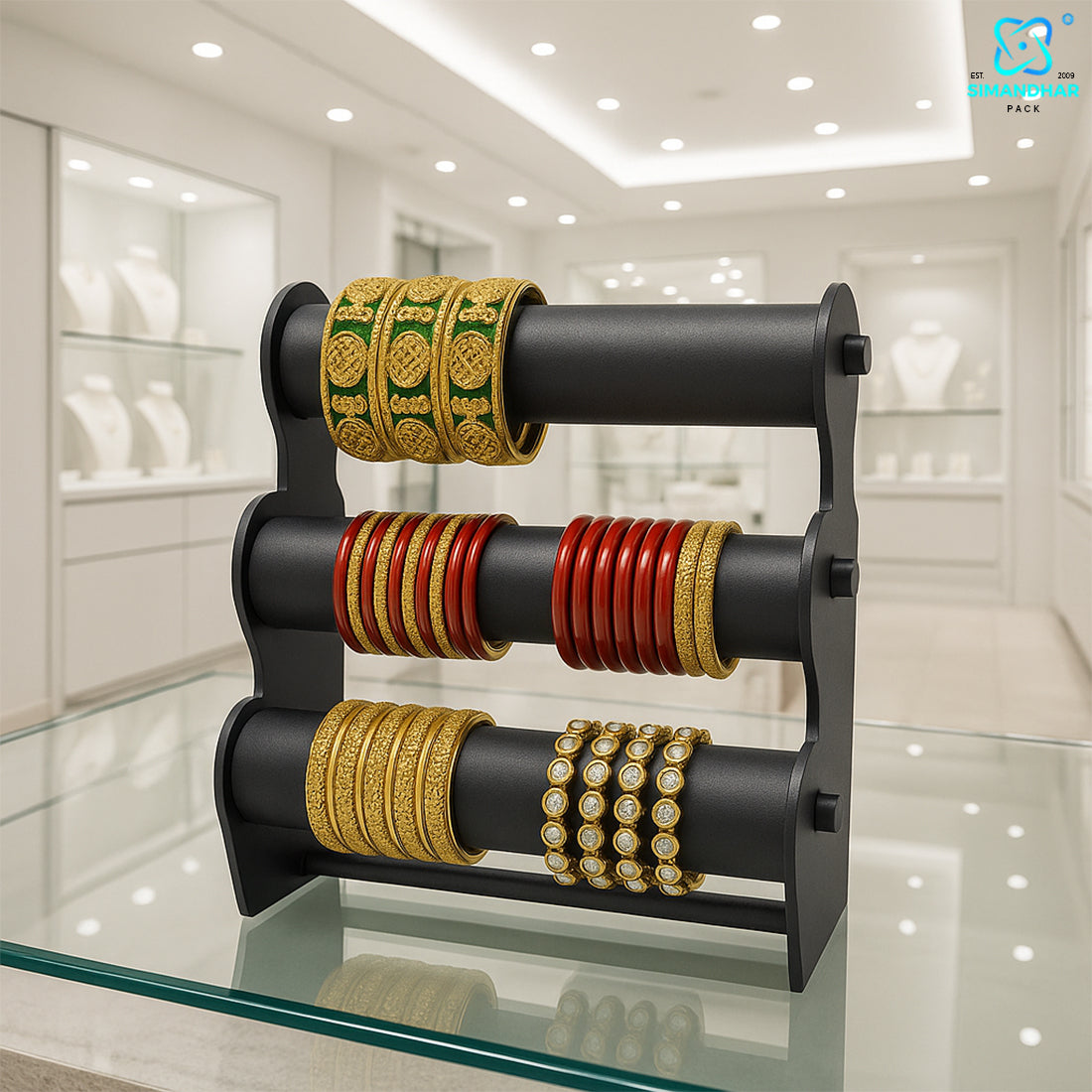 Black Plastic 3 Roll Jewelry Bangle Display Stand Holder For Jewelry Storage And Jewelry Shop