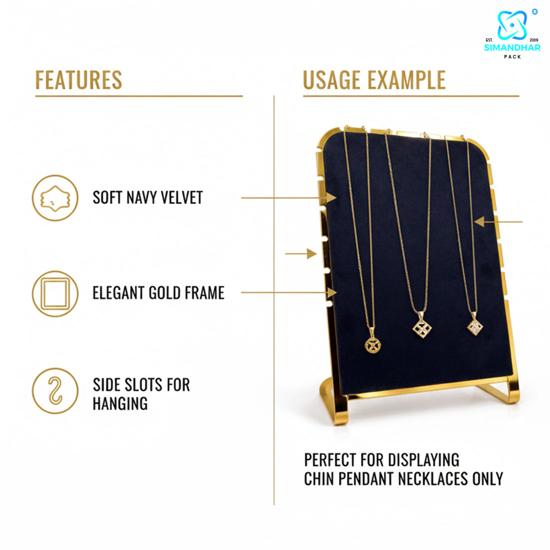 Premium Velvet Jewellery Chain Stand for Necklace & Pendant Display