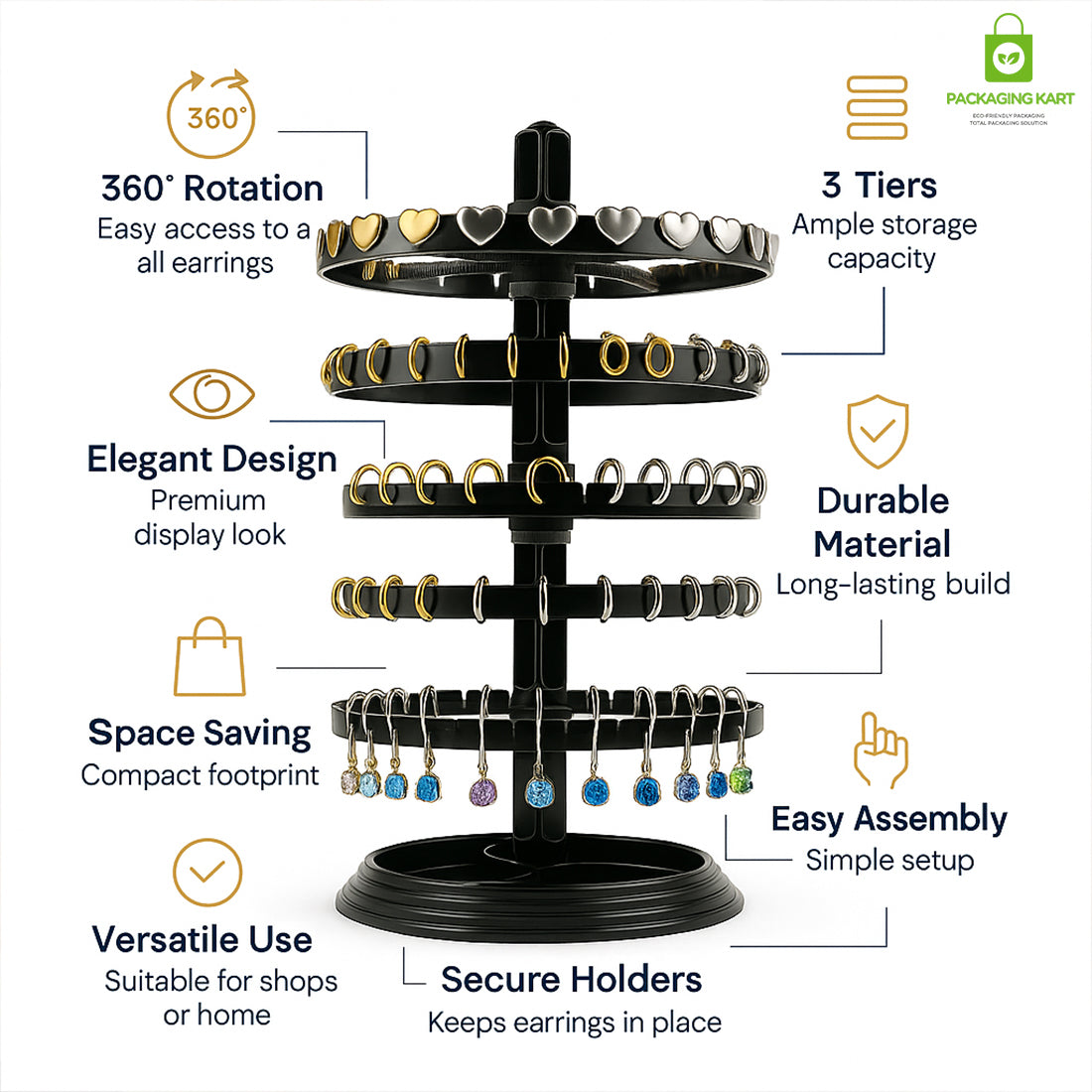 Rotating Round Plastic Stand for Earrings & Studs