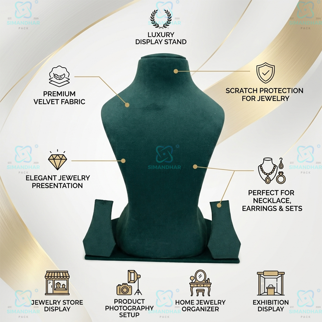 Velvet Jewellery Display Bust Stand – Stylish Showcase for Necklace & Accessories