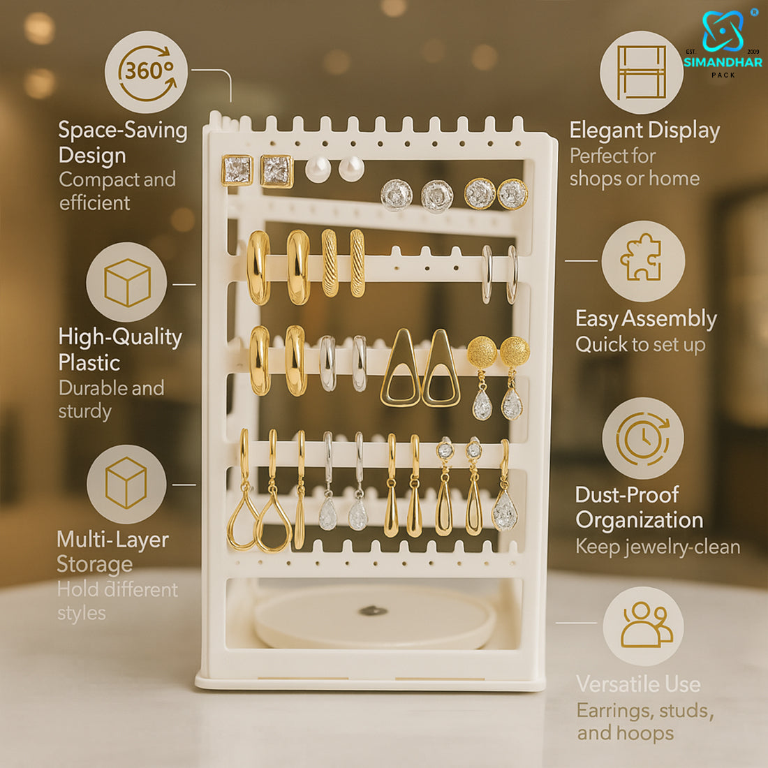 360 Degree Square Earring Stand Plastic Rotating Display (Copy)