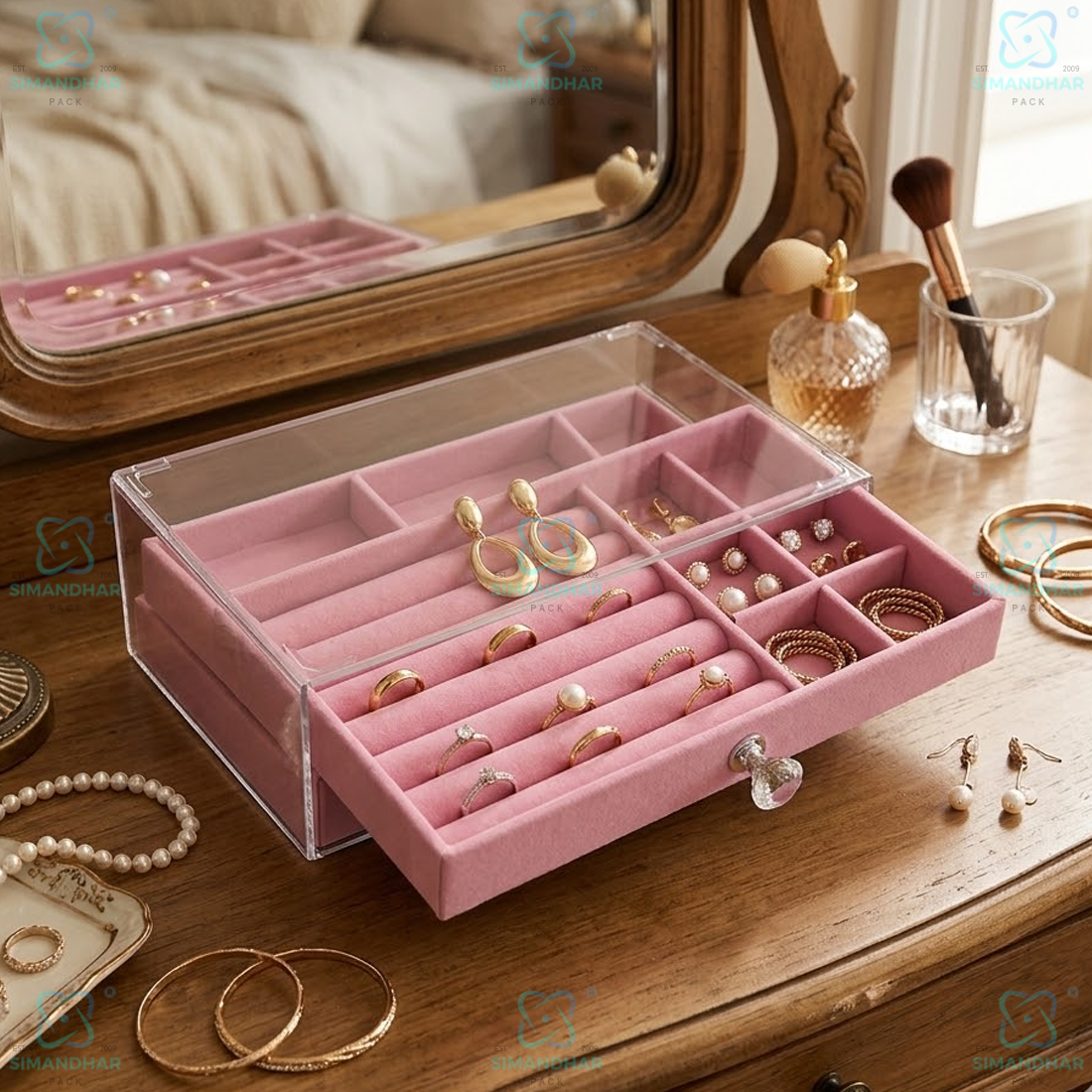 Premium 3 Tier Leather Jewellery Organizer Box with Drawer Storage for Rings, Earrings & Necklaces