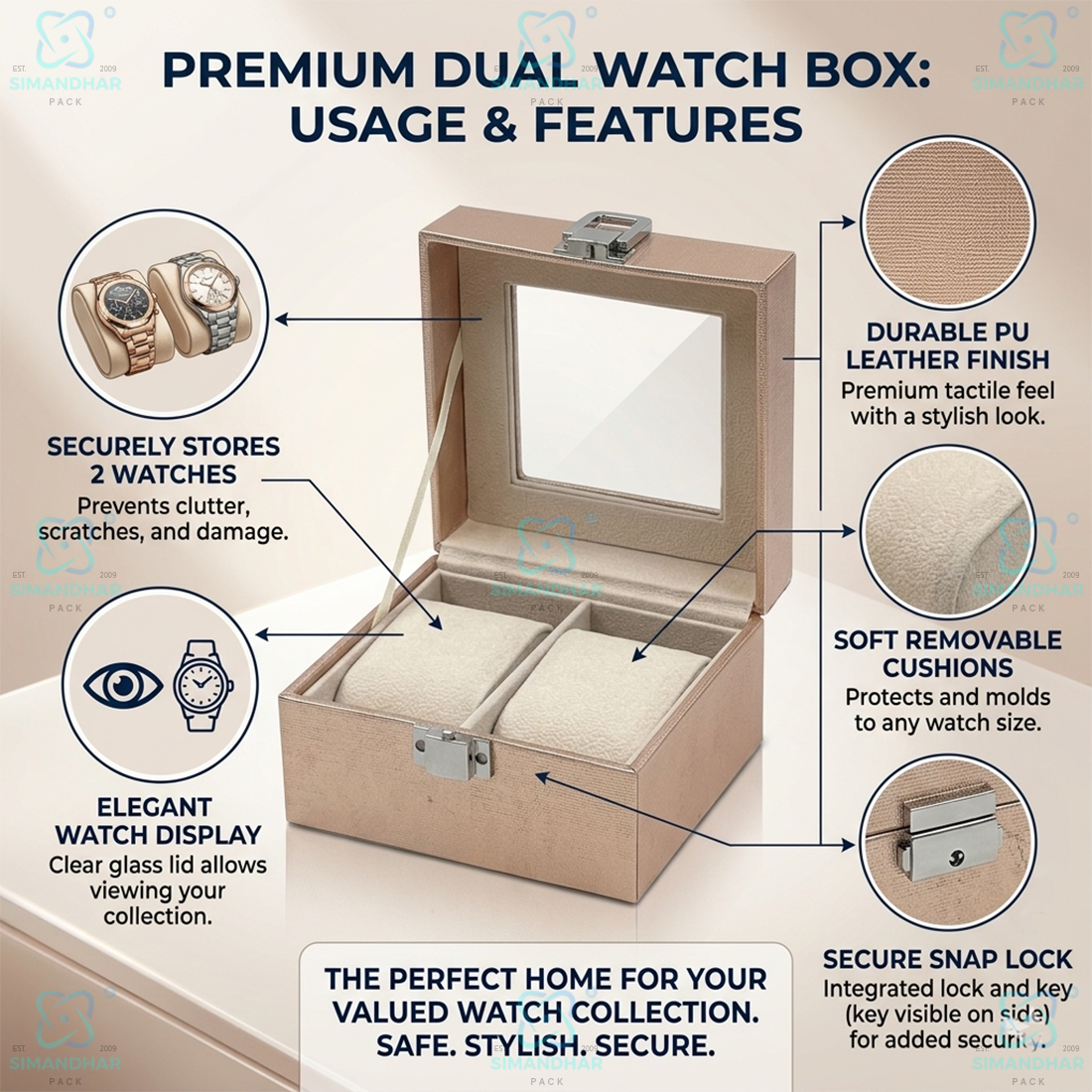 Premium Velvet Watch Storage Box with 2 Compartments – Leather Watch Display Case (Copy)