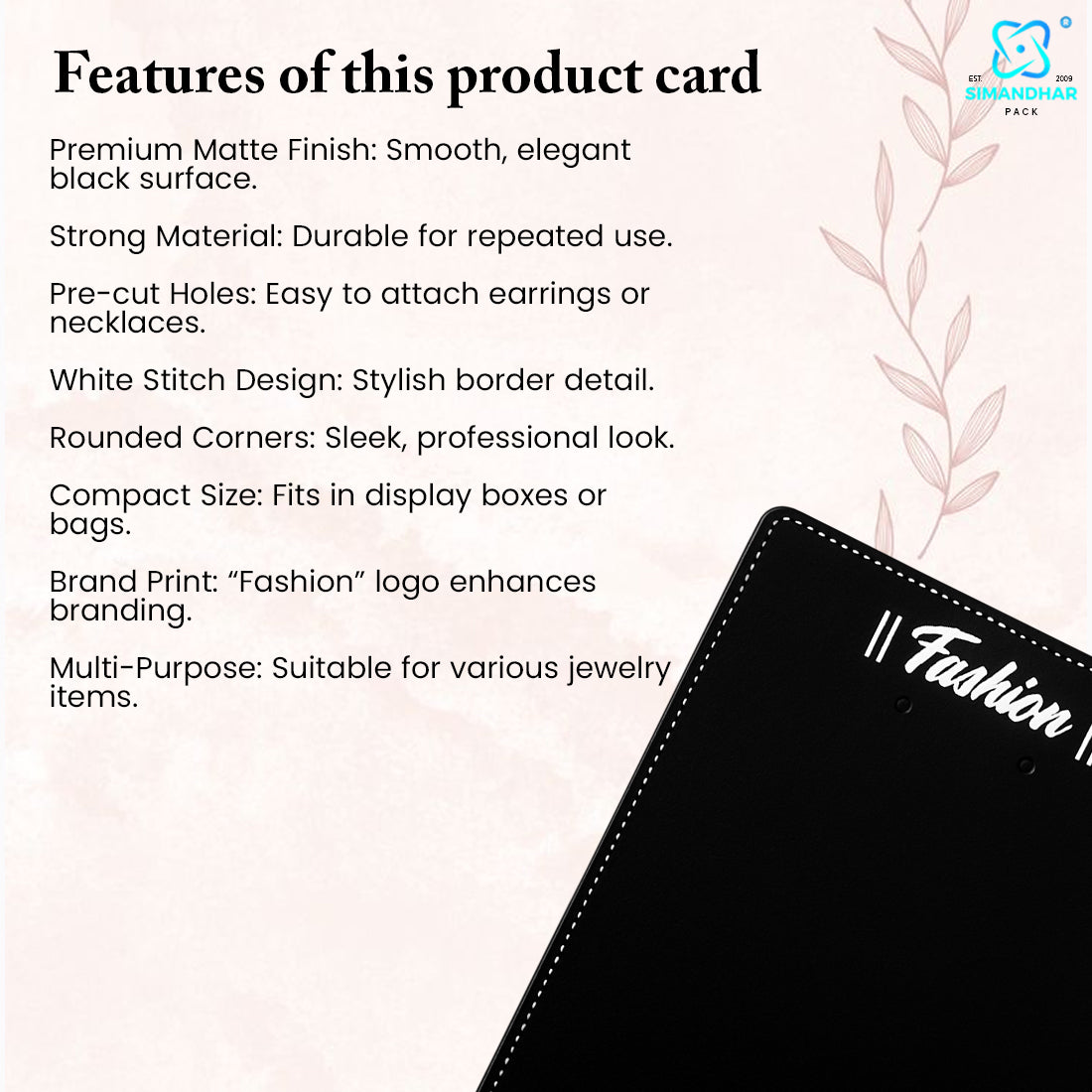 Fashion Jewellery Set Card in Black for Elegant Packaging