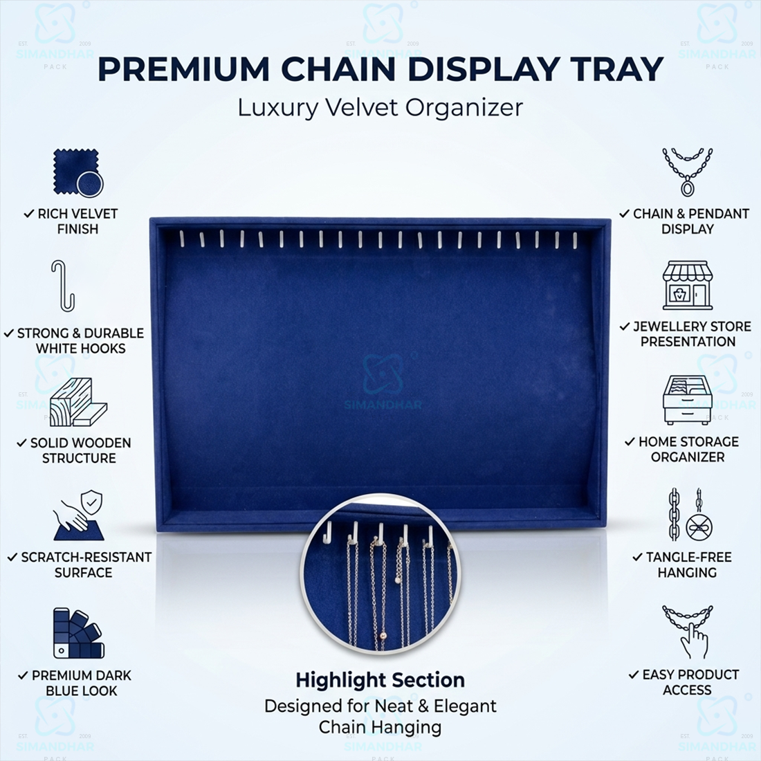 Luxury Velvet Chain Tray for Necklace & Pendant Display