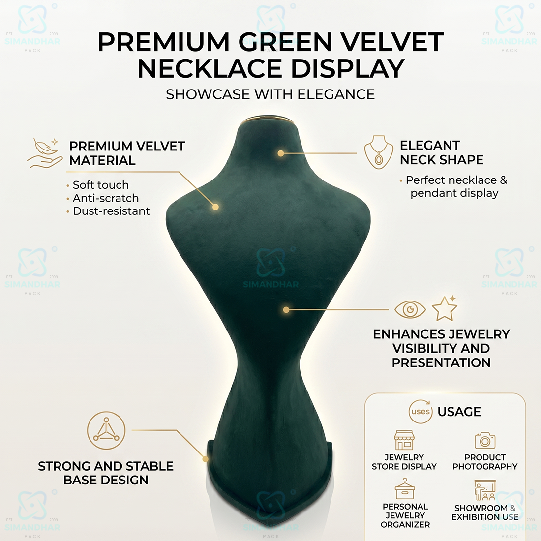 Luxury Velvet Necklace Display Dummy for Jewellery Showroom