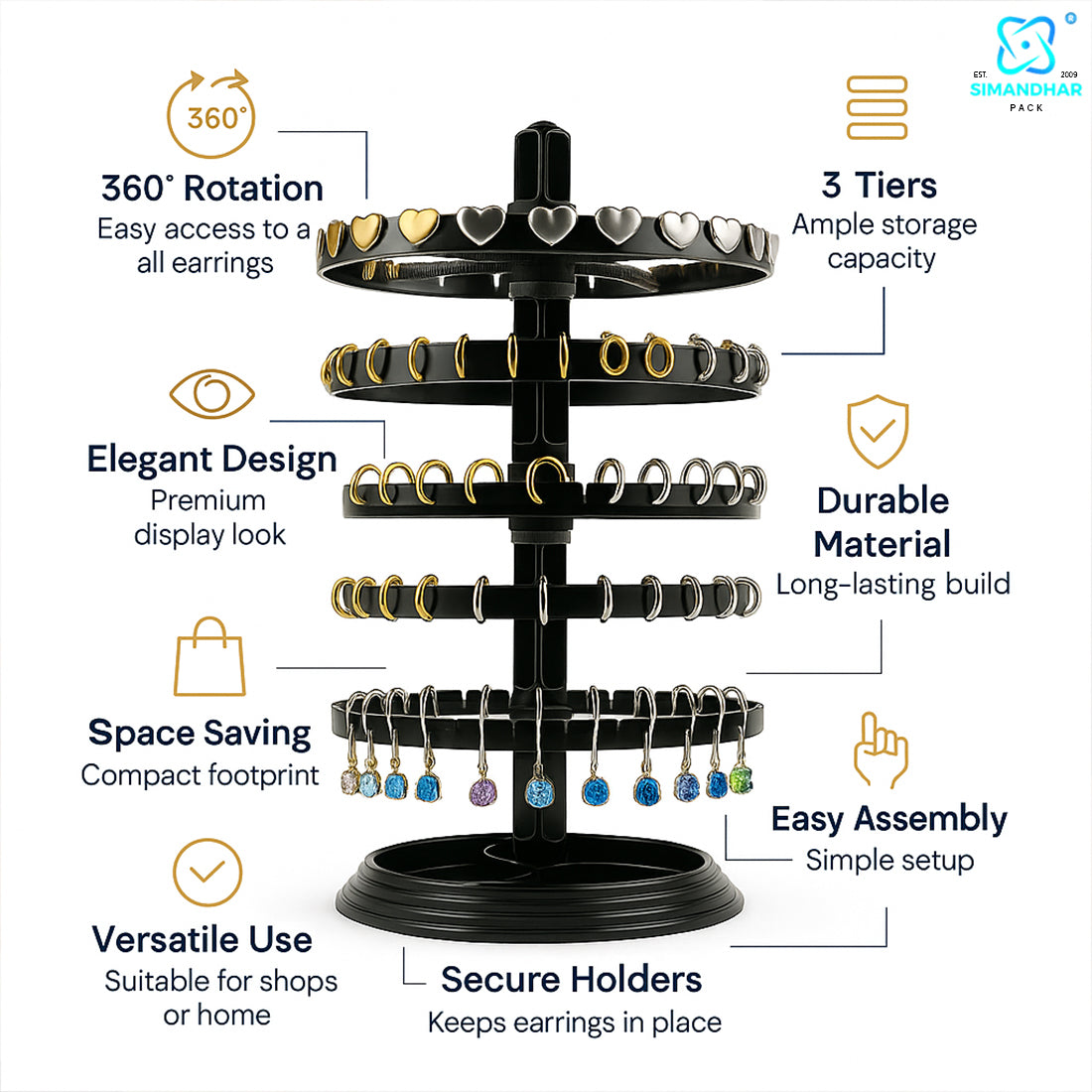 Rotating Round Plastic Stand for Earrings & Studs