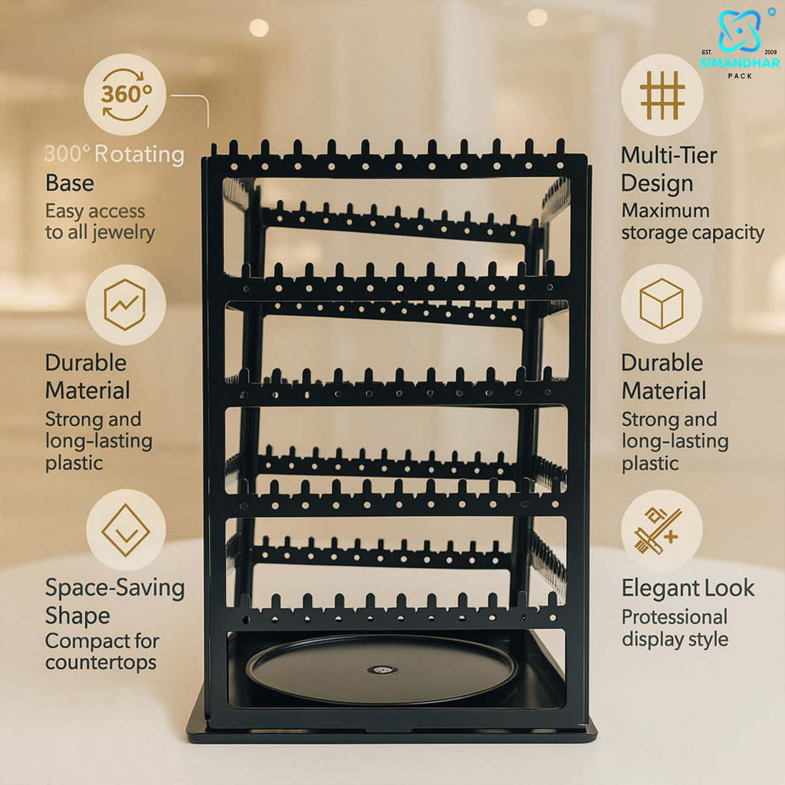 360 Degree Square Earring Stand Plastic Rotating Display (Copy)