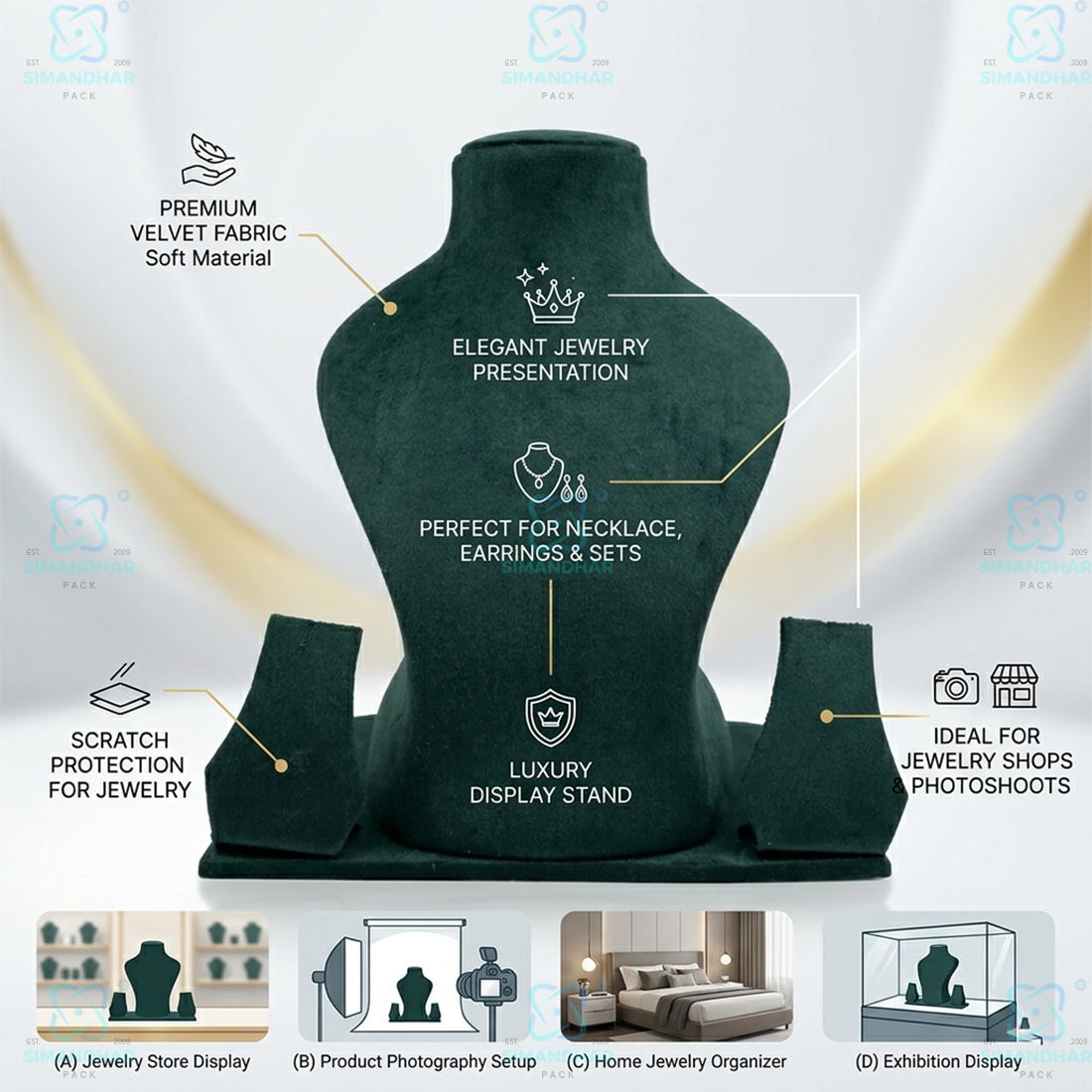 Professional Velvet Jewellery Bust Stand for Showroom Display & Jewellery Photography