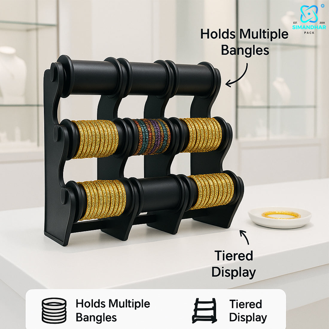 white , black Plastic 3 Roll Jewelry Bangle Display Stand Holder For Jewelry Storage And Jewelry Shop