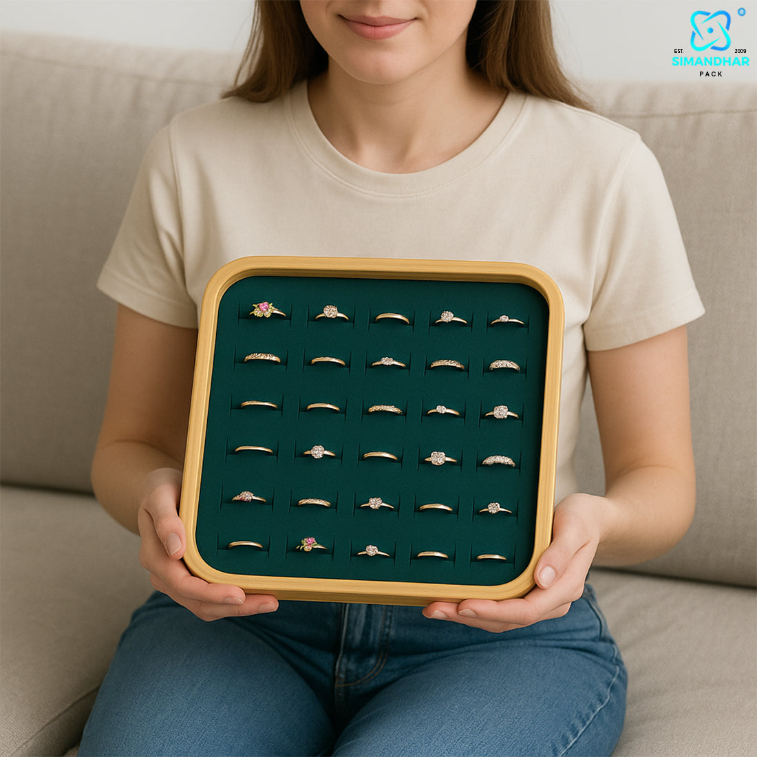 Premium Green Jewellery Ring Tray – Elegant Storage Solution