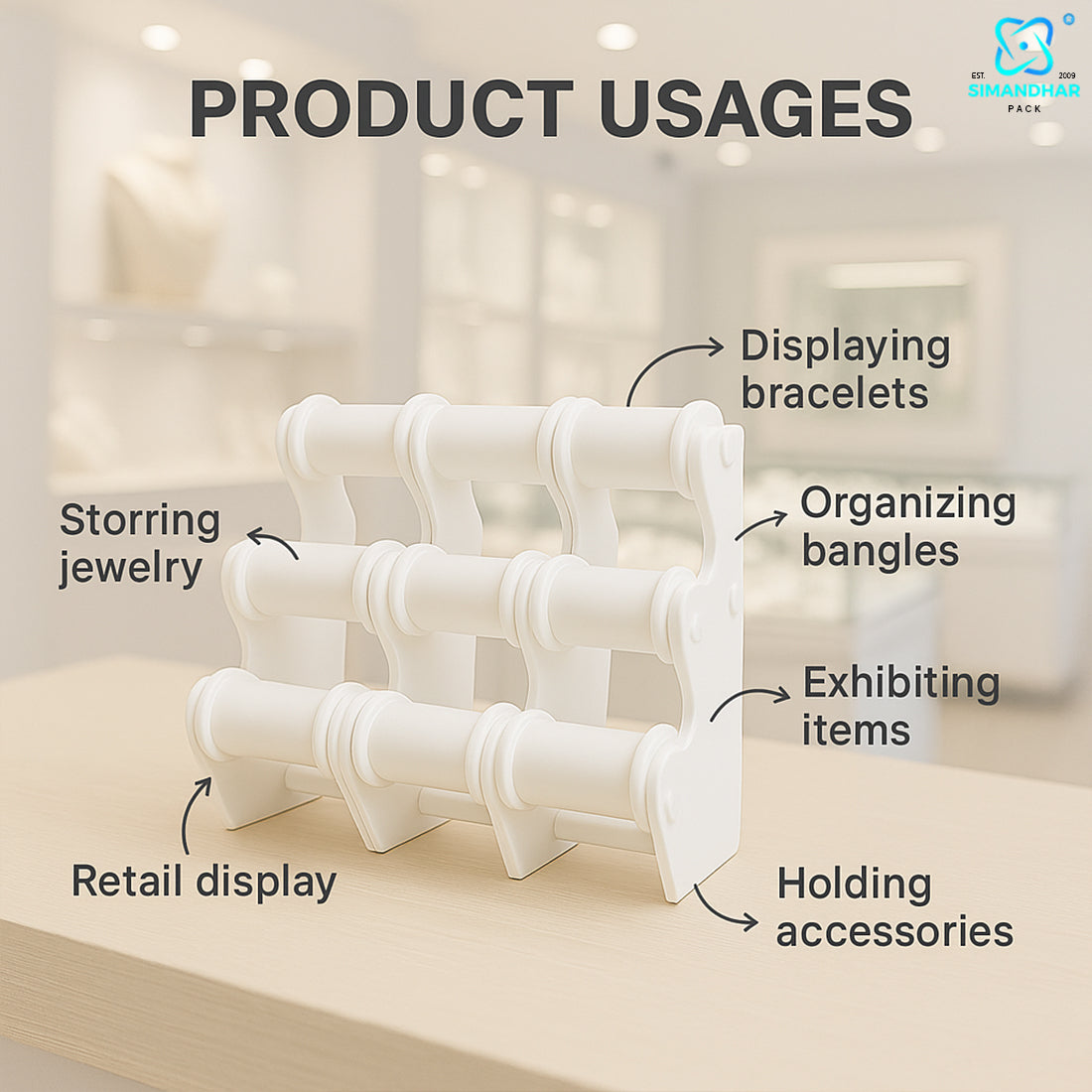white , black Plastic 3 Roll Jewelry Bangle Display Stand Holder For Jewelry Storage And Jewelry Shop