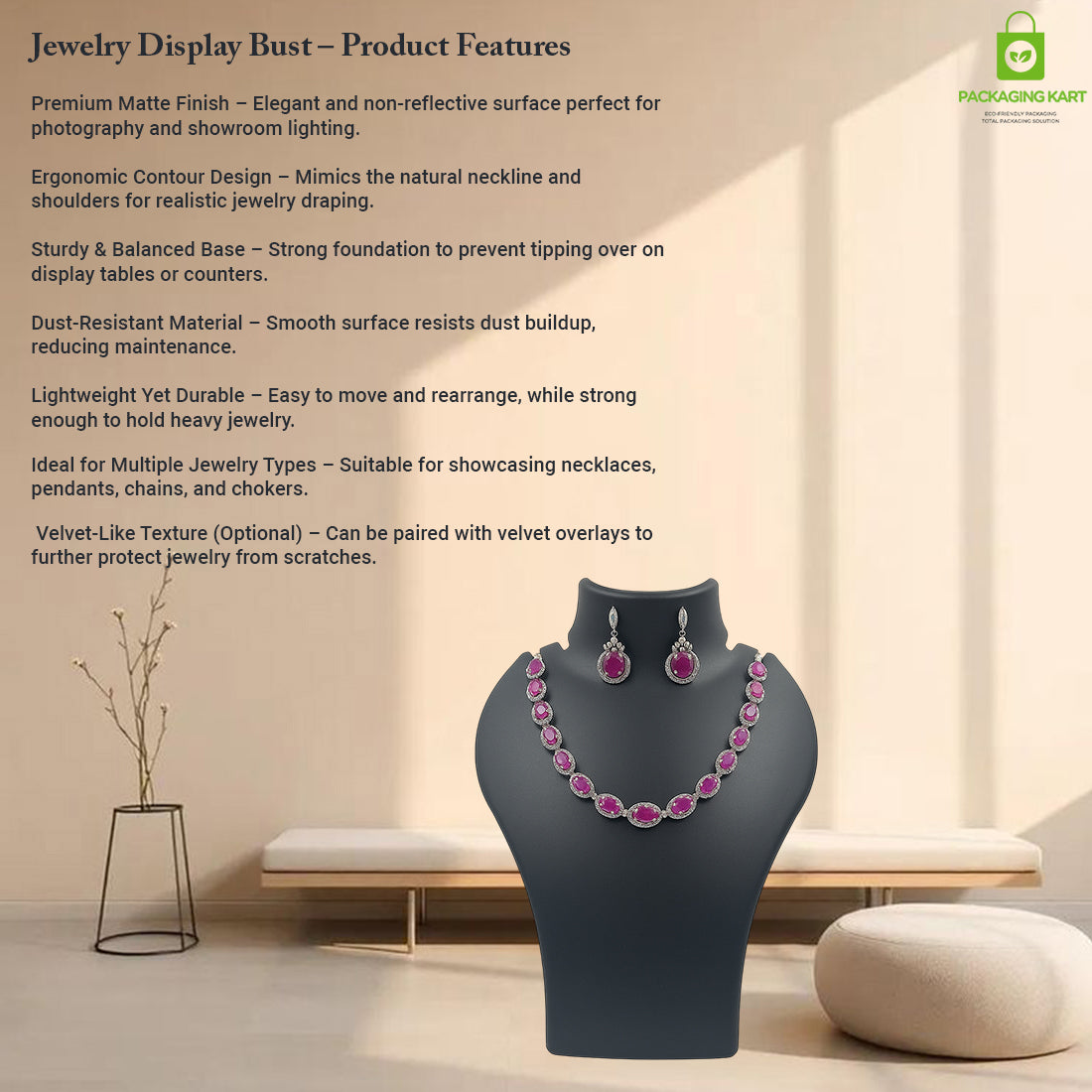 Elegant Plastic Jewellery Bust Stand for Chain & Pendant Display
