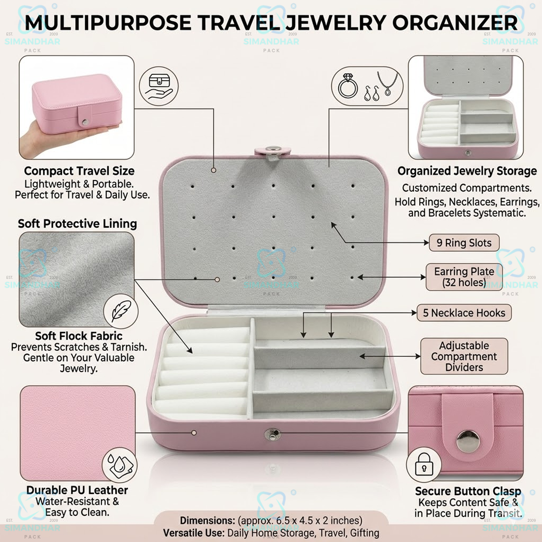 Jewellery Organizer Case for Rings, Earrings, Necklaces & Bracelets (Copy)