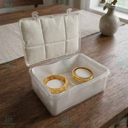Multipurpose Plastic Jewellery Box with White Cushion Cotton Padding for Rings, Chains & Earrings