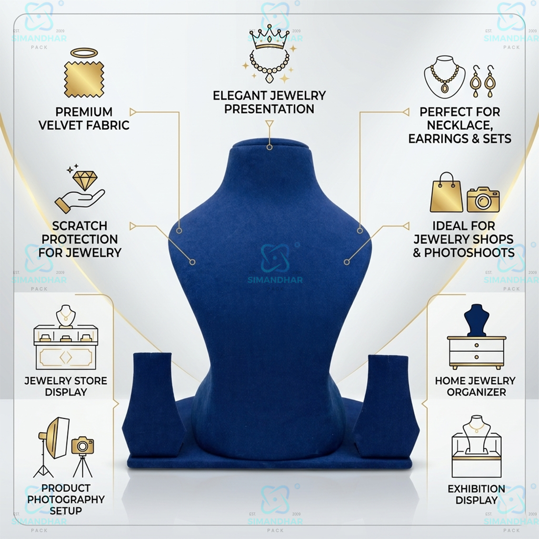Soft Velvet Jewellery Mannequin Stand – Premium Necklace Display Holder