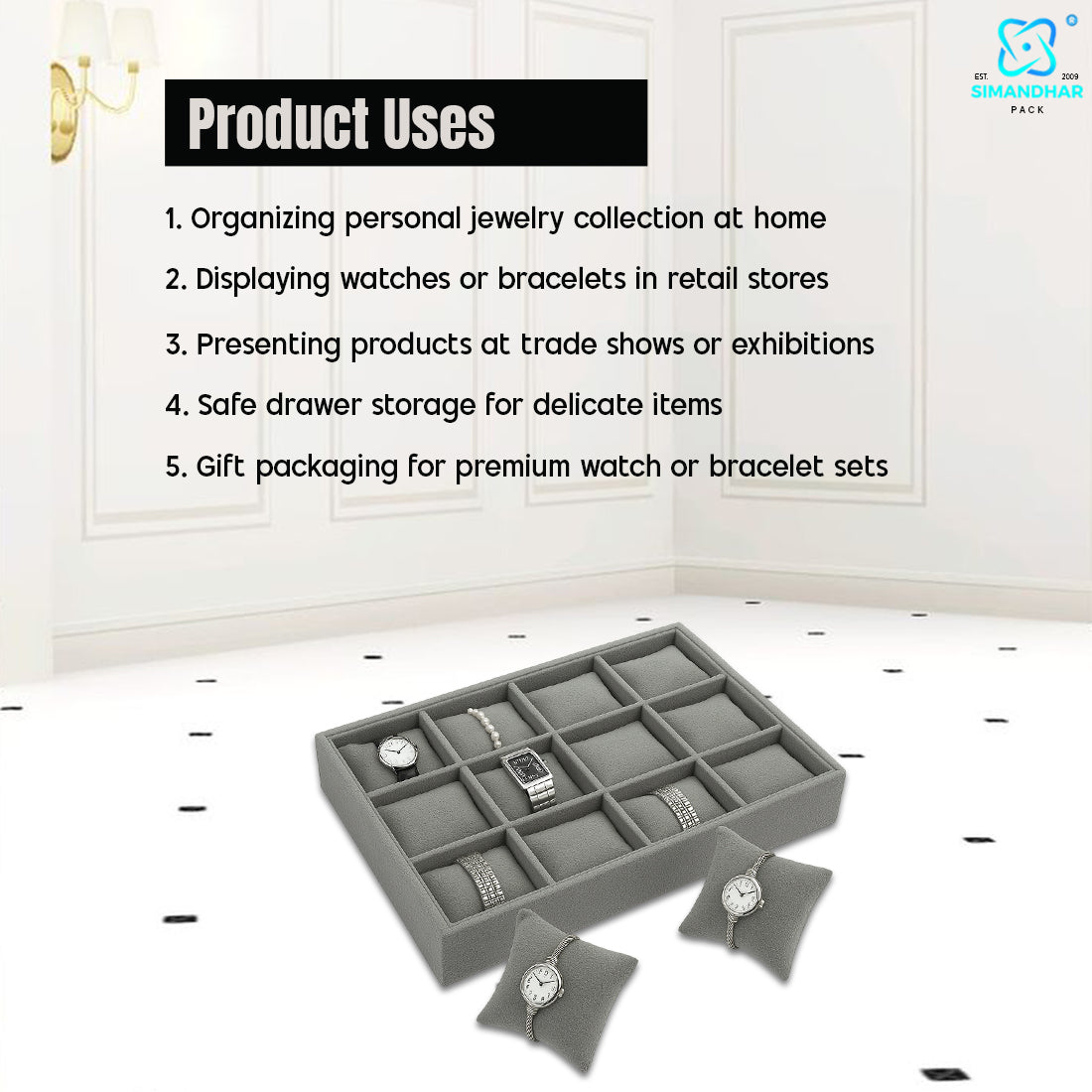 Premium Watch, Kada & Bracelet Cushion Tray for Jewellery Display