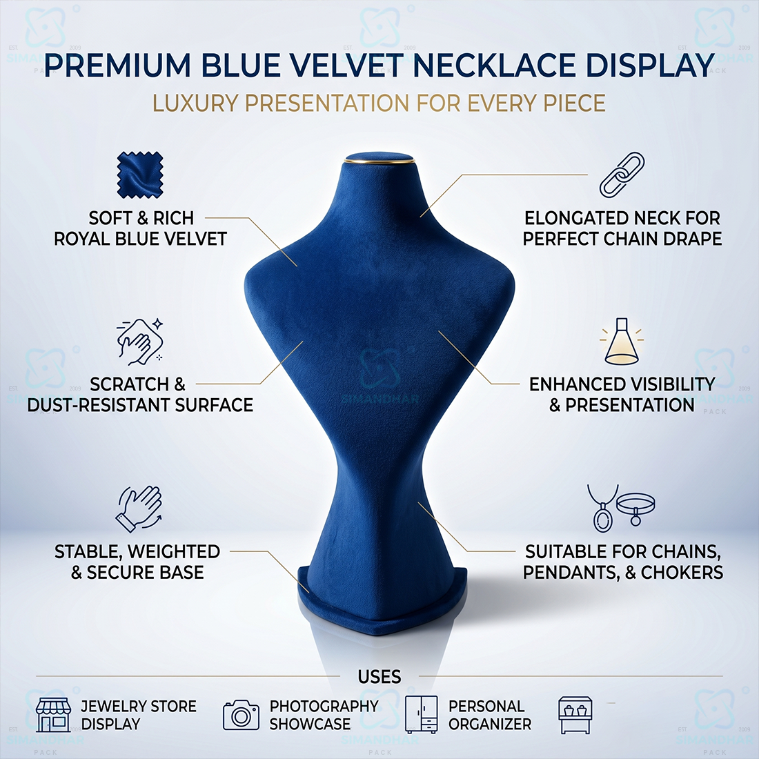 Luxury Velvet Necklace Display Dummy for Jewellery Showroom