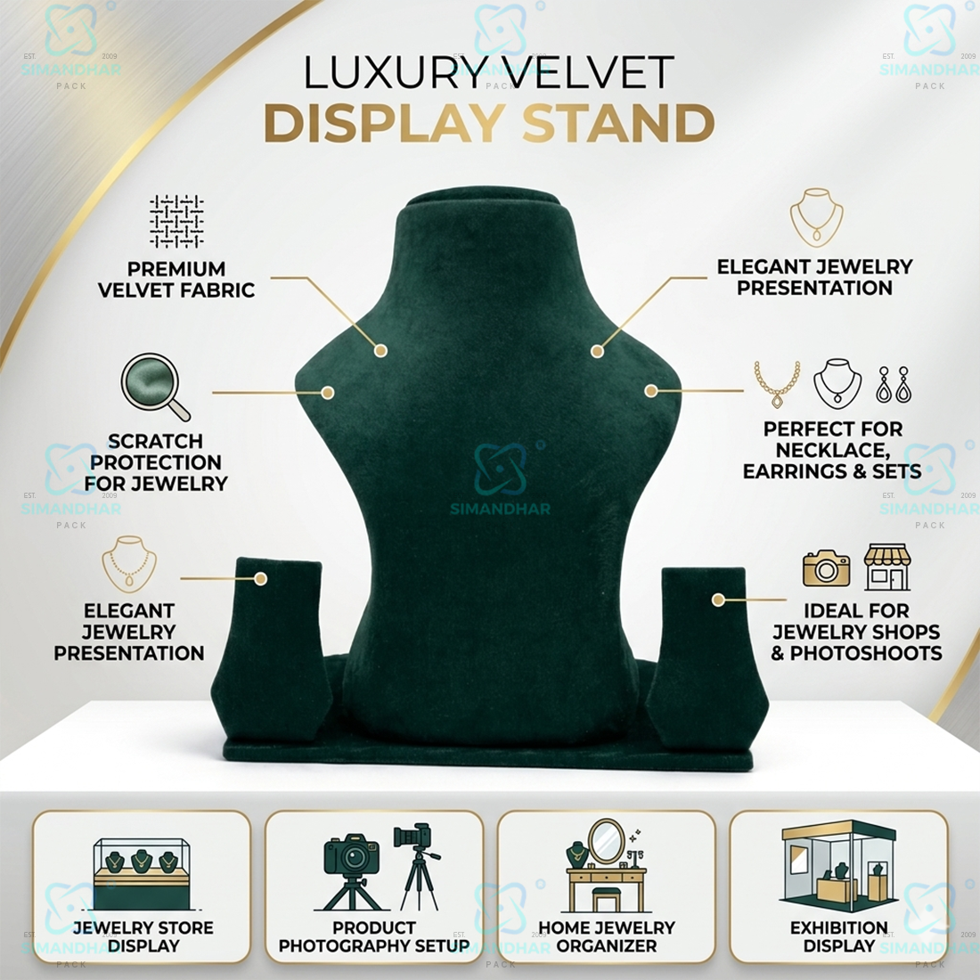 Luxury Velvet Jewellery Display Statue for Chains, Pendants & Neckpieces