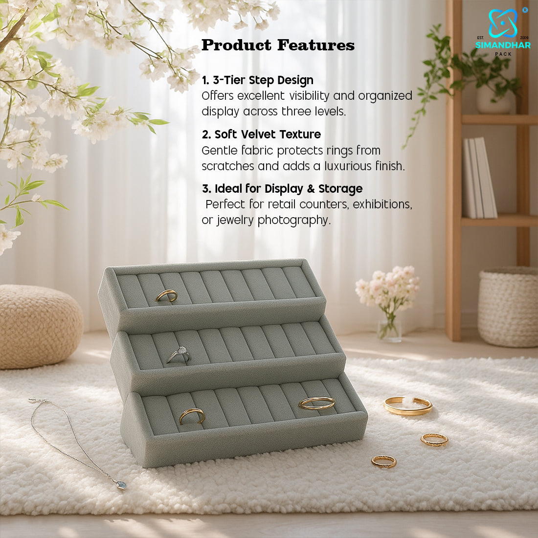 3 Layer Jewelry Tray for Bangles – Premium Velvet Multi-Level Storage
