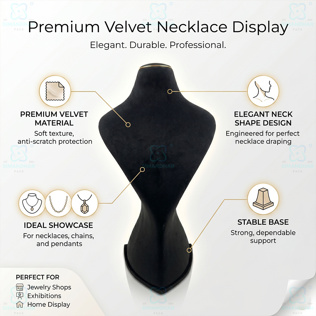 Luxury Velvet Necklace Display Dummy for Jewellery Showroom