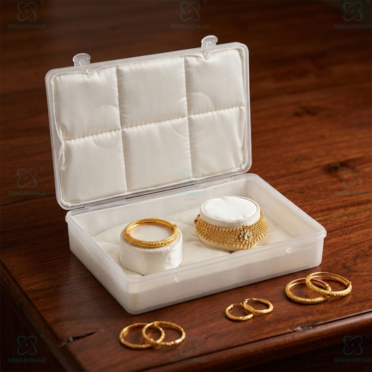 Transparent Plastic Jewellery Storage Box with Soft White Cushion Cotton Padding for Protection