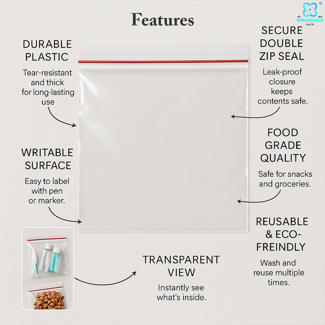 Transparent Zip Lock Bag for Food and Jewellery Packaging