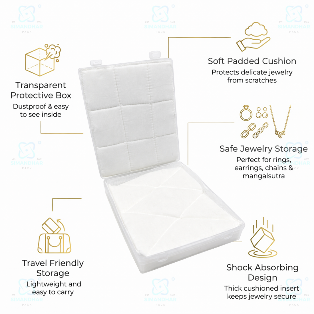 Multipurpose Plastic Jewellery Box with White Cushion Cotton Padding for Rings, Chains & Earrings