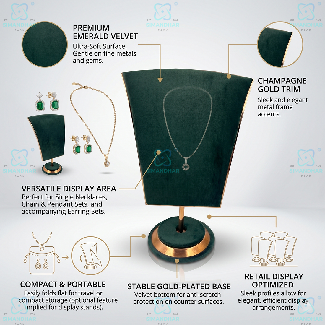 Premium Quality Velvet Jewellery Display Bust for Chains & Necklaces