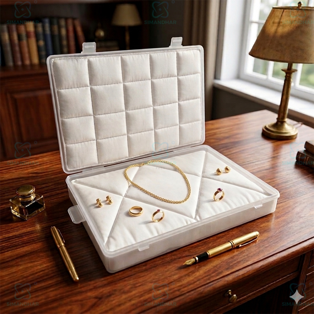 Protective Jewellery Plastic Box with White Cushion Cotton Padding for Safe Jewellery Storage
