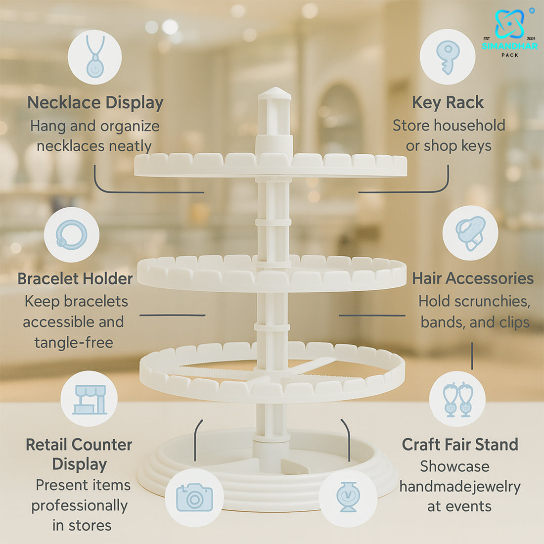 Rotating Round Plastic Stand for Earrings & Studs