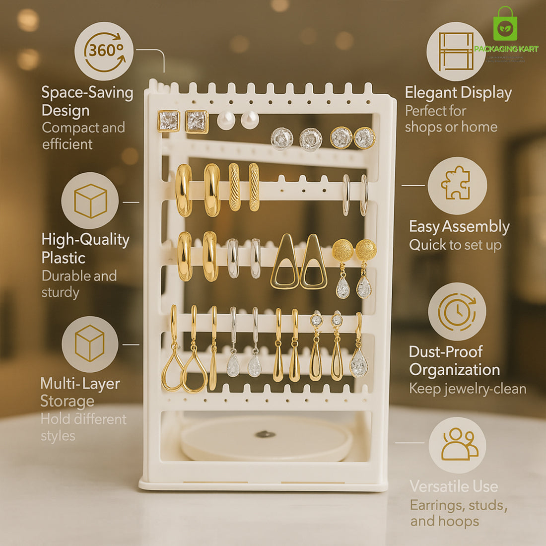 360 Degree Square Earring Stand Plastic Rotating Display (Copy)