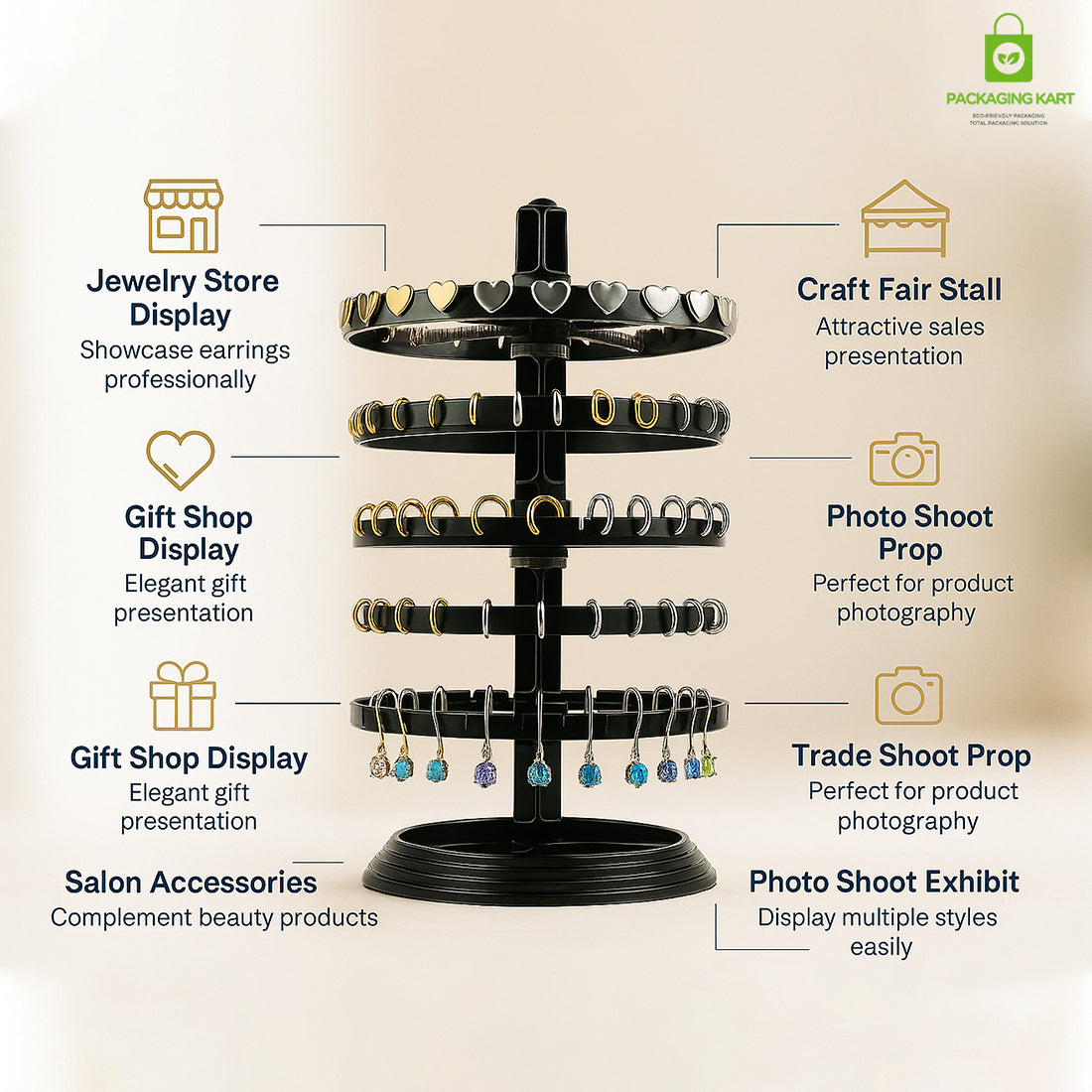 Rotating Round Plastic Stand for Earrings & Studs